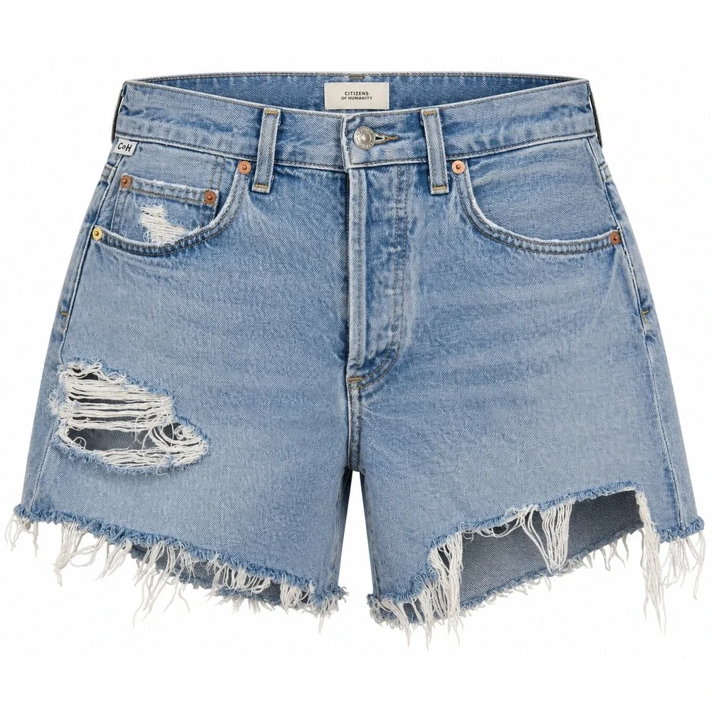 Citizens of Humanity Annabelle Long‎ Distressed Denim Shorts Light Wash 26